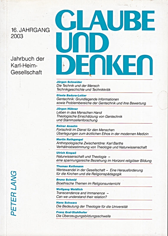 Glaube und Denken: Jahrbuch der Karl-Heim-Gesellschaft- 16. Jahrgang 2003