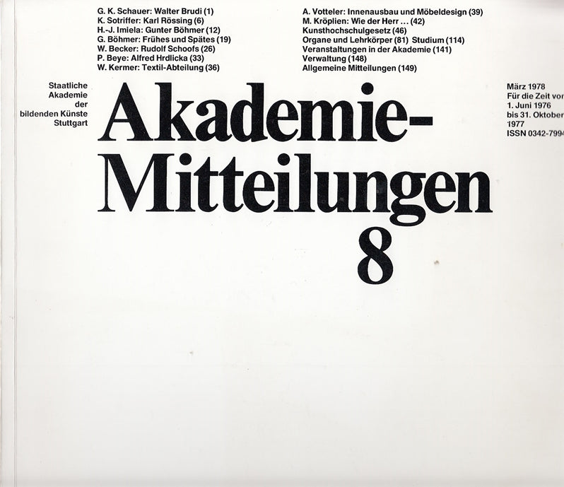 AKADEMIE-MITTEILUNGEN 8. Staatliche Akademie der bildenden Künste.