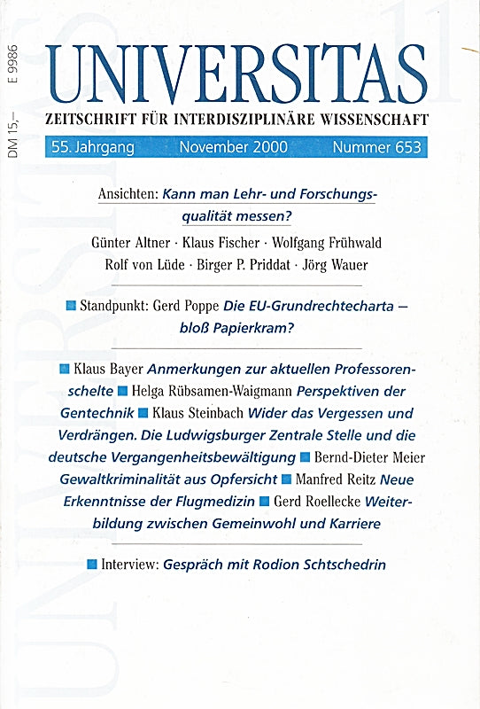 UNIVERSITAS - 55. Jg. / November 2000; Heft 653. - Zeitschrift für interdisziplinäre Wissenschaft.