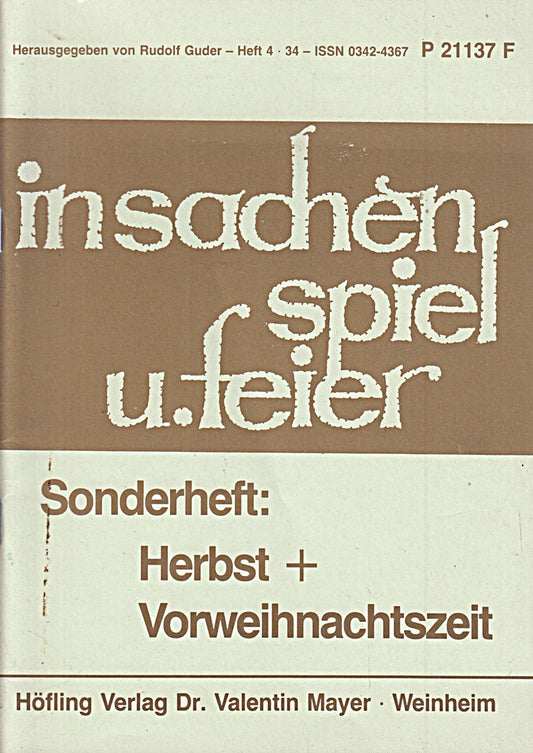 in sachen spiel u. feier- Sonderheft : Herbst und Weihnachtszeit  Heft 34