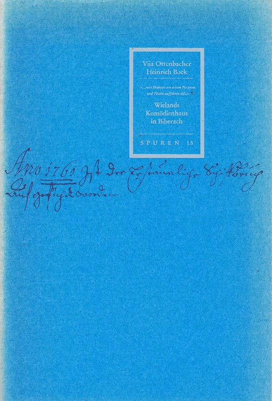 ² - OTTENBACHER  V. u. H.BOCK ...wie Shakespeare seinen Pyramus u. Thisbe aufführen läßt. Wielands Komödienhaus in Biberach. M. Abb. (Marbach 1991). Gr.-8°. 16 S. Ill. Okt. m. ill. OU. - Spuren 15.