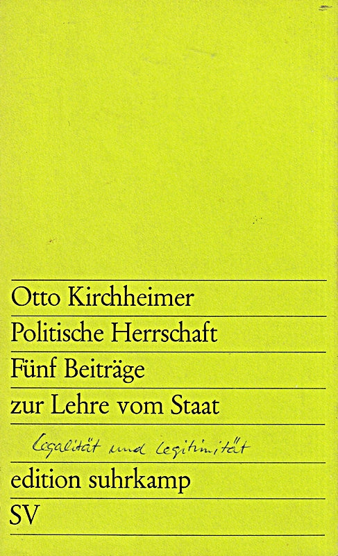 Politische Herrschaft (edition suhrkamp)