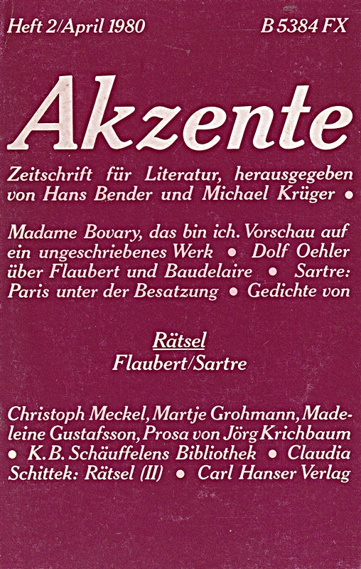 Akzente. Zeitschrift für Literatur. 27.Jahrgang Heft 2 Februar 1980.