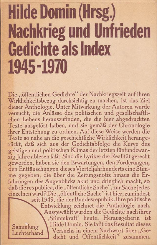 Nachkrieg und Unfrieden  Gedichte als Index 1945-1970 
