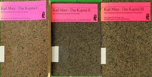 Das Kapital. 3 Bände. Band 1: Der Produktionsprozeß des Kapitals (ISBN 3548350917). Band 2: Der Zirkulationsproteß de Kapitals (ISBN 3548350425). Band 3: Der Gesamtprozeß der kapitalistischen Produktion (ISBN 3548350933). Ullstein Materialien 35091  35092 